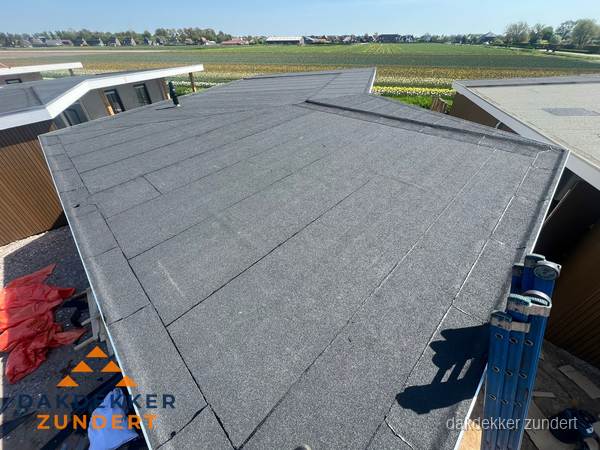 Nieuw bitumen plat dak met uitzicht over landschap in Zundert